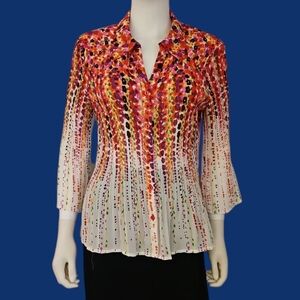 Vtg NEW YORK CITY Design Colorful Floral Rainbow Button Down Chiffon Shirt